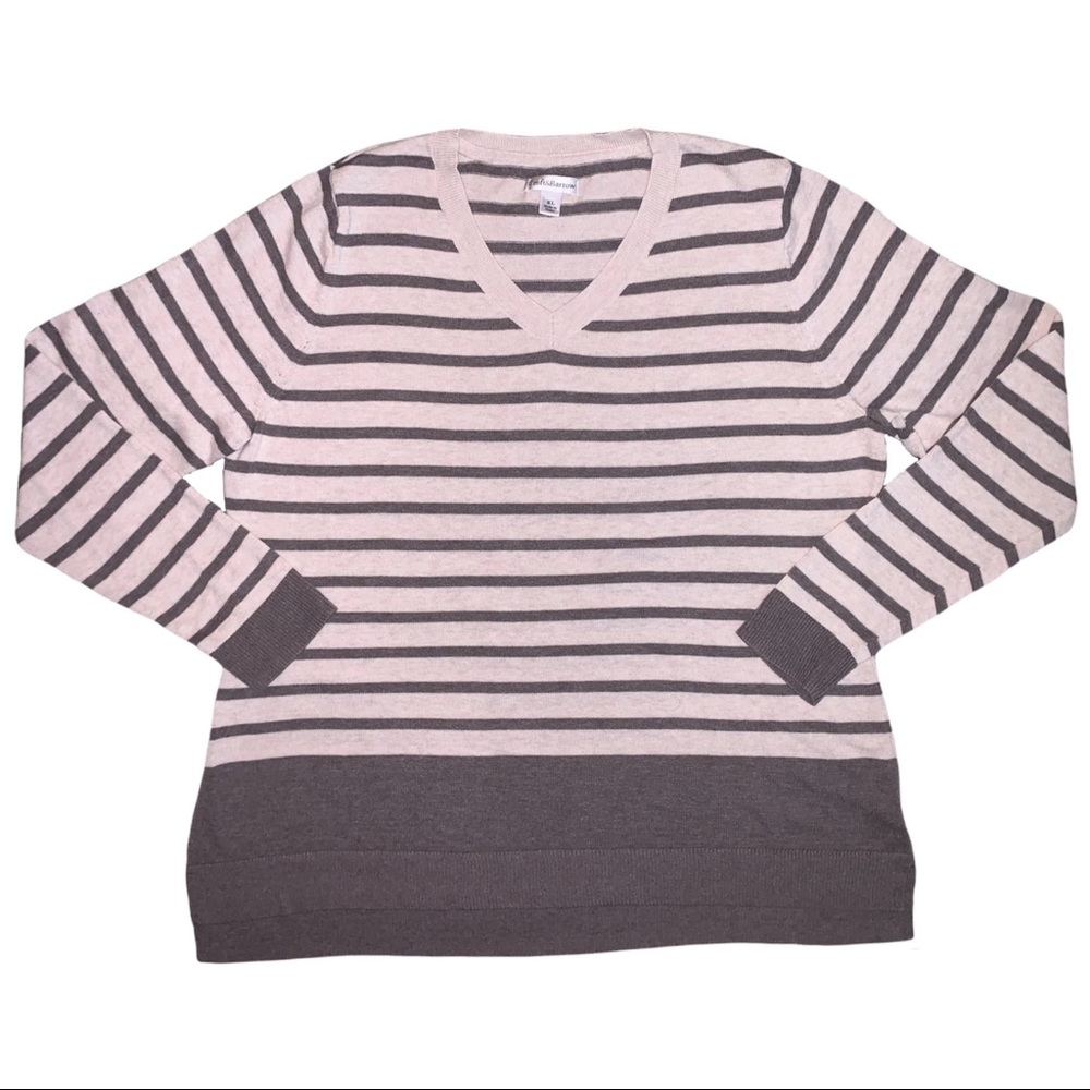 Y2K Beige and Brown Striped V-Neck Sweater